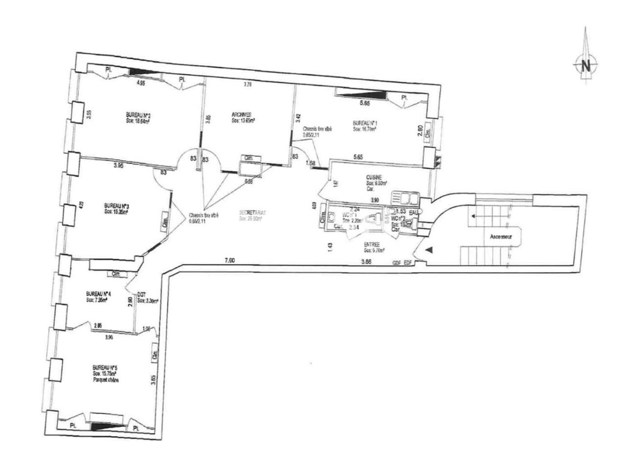 Location bureaux 134 m² non divisibles