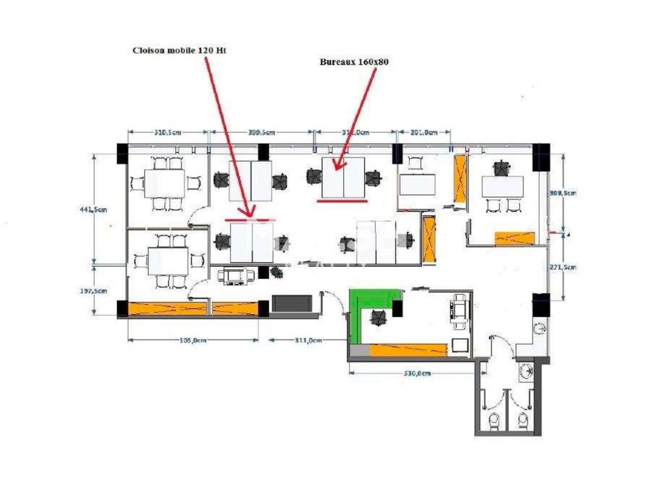 Location bureaux 122 m² non divisibles
