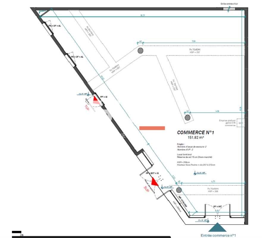 Location locaux commerciaux 151 m² non divisibles