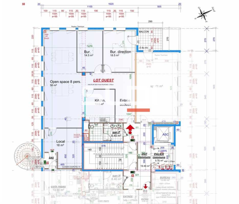 Location bureaux 166 m² non divisibles