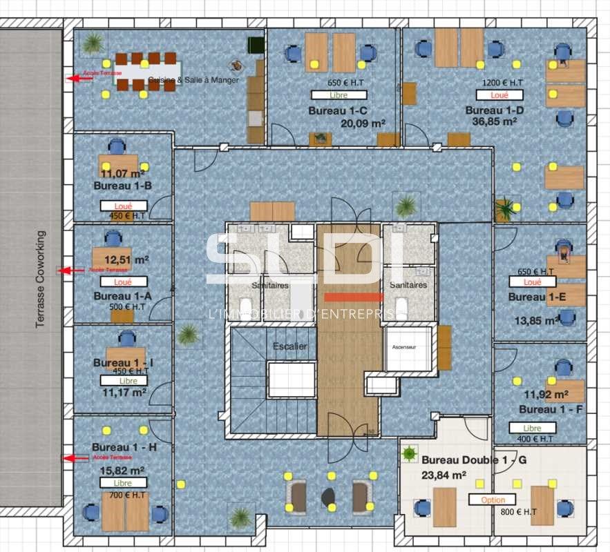 Location bureaux 366 m² divisibles à partir de 65 m²