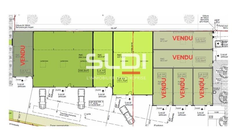 Vente entrepots 532 m² divisibles à partir de 133 m²