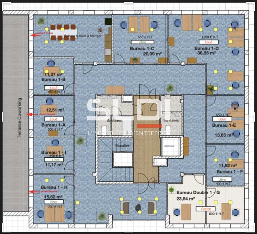 Location bureaux 81 m² divisibles à partir de 11 m²