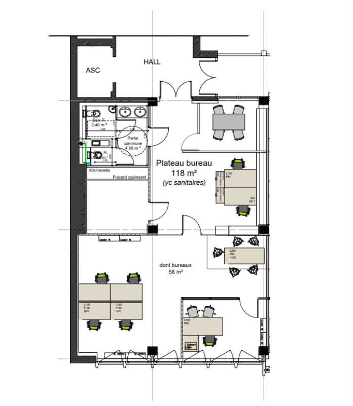Location bureaux 130 m² divisibles à partir de 65 m²