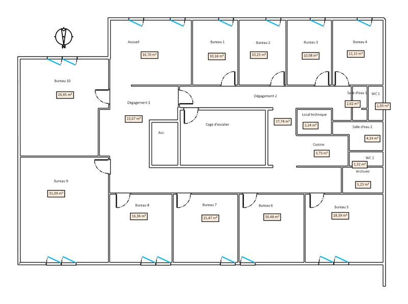 Location bureaux 266 m² non divisibles