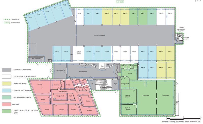 Location bureaux 1233 m² divisibles à partir de 187 m²