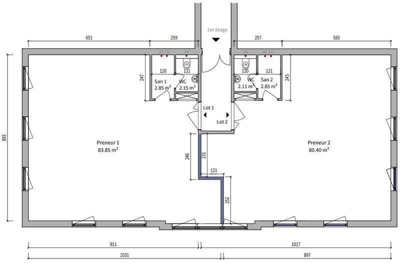 Location bureaux 70 m² non divisibles