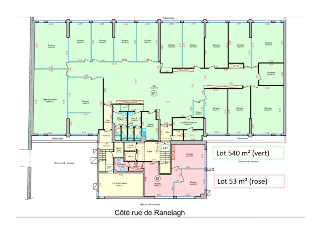 Location bureaux 540 m² non divisibles