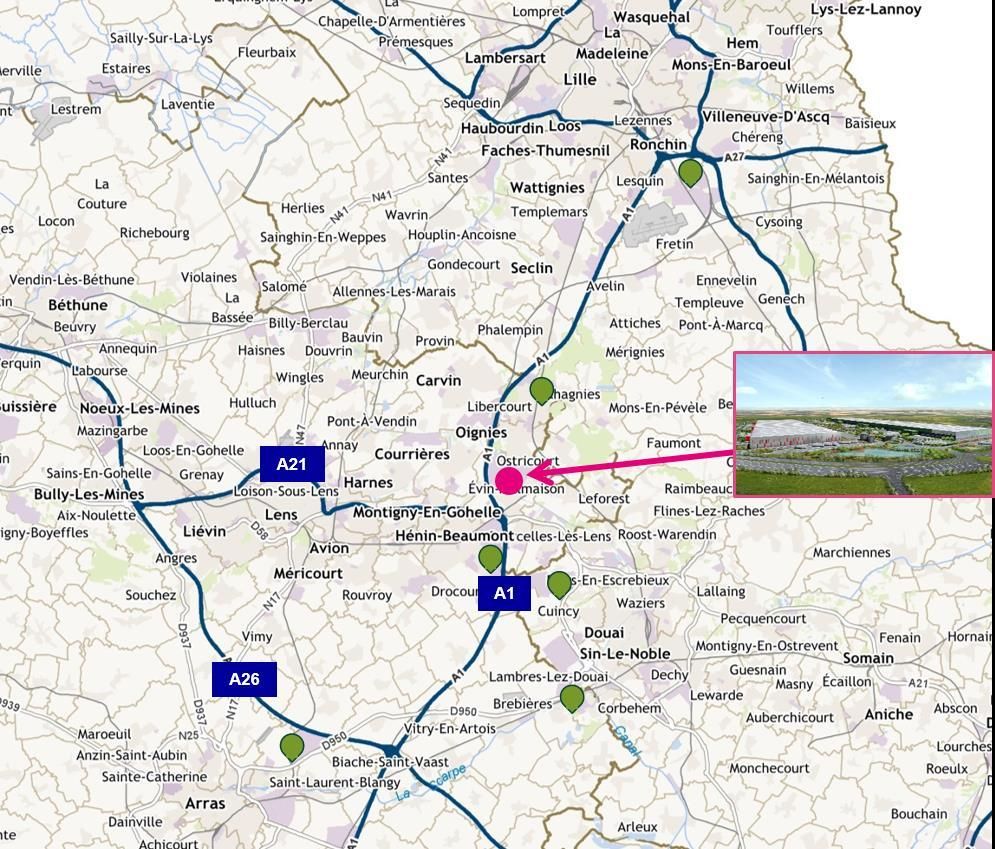 Location Entrepôts classe A 14831 m² non divisibles 62119 Dourges