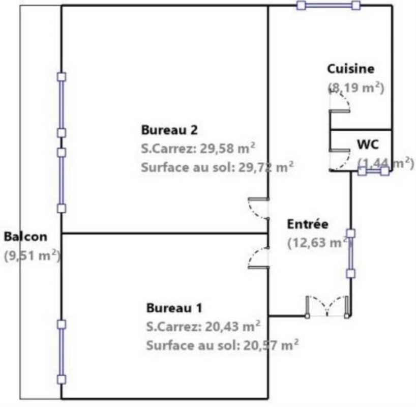Location bureaux 72 m² non divisibles