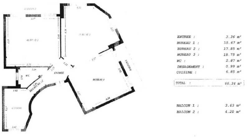 Location bureaux 66 m² non divisibles
