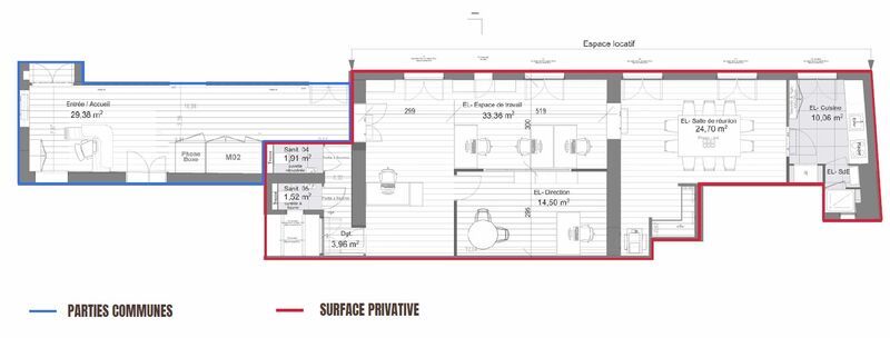 Location bureaux 107 m² non divisibles