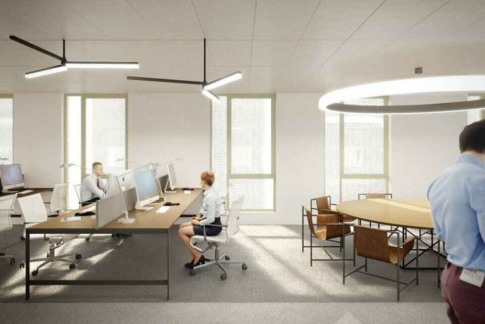 En façade de l'avenue Jean-Jaurès, cet immeuble tertiaire, avec un socle commercial développe 2 661 m². Cet immeuble occupe une position stratégique à l'entrée du parc d'activité.