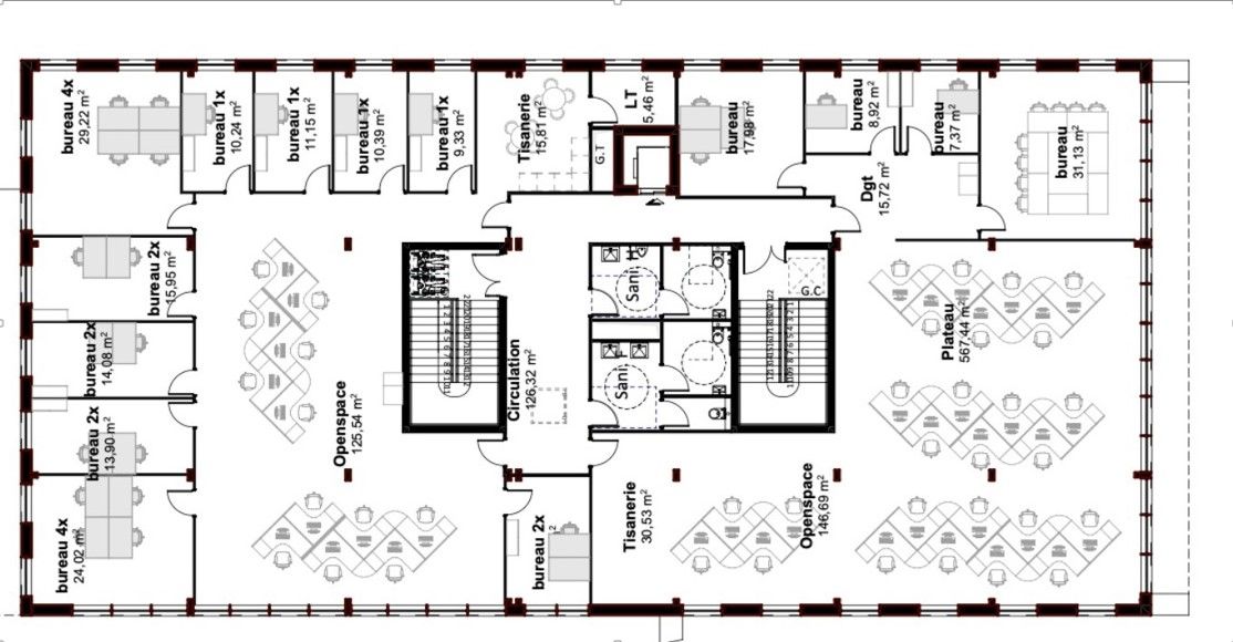 Location bureaux 950.00 m² non divisibles
