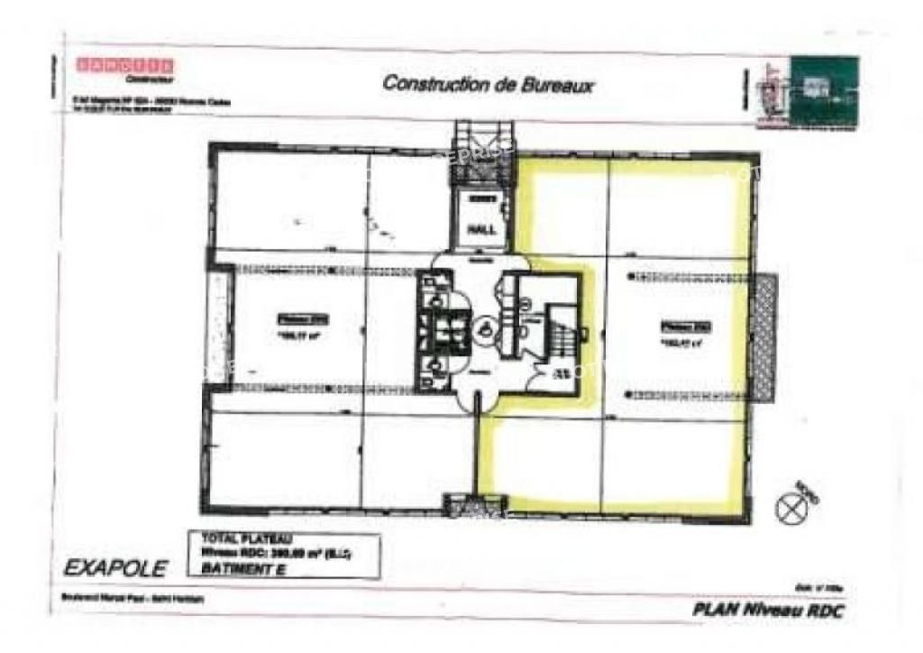 Location bureaux 225 m² non divisibles