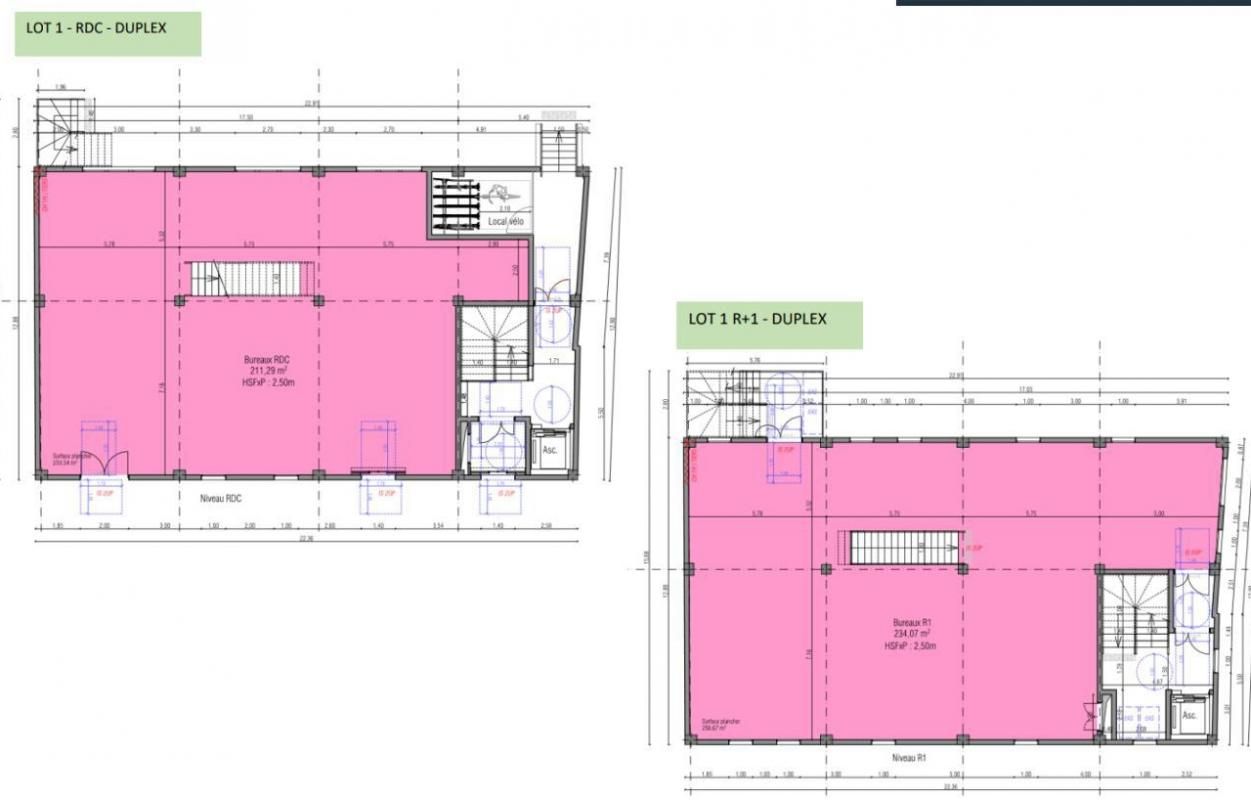 Location bureaux 1345 m² divisibles à partir de 233 m²