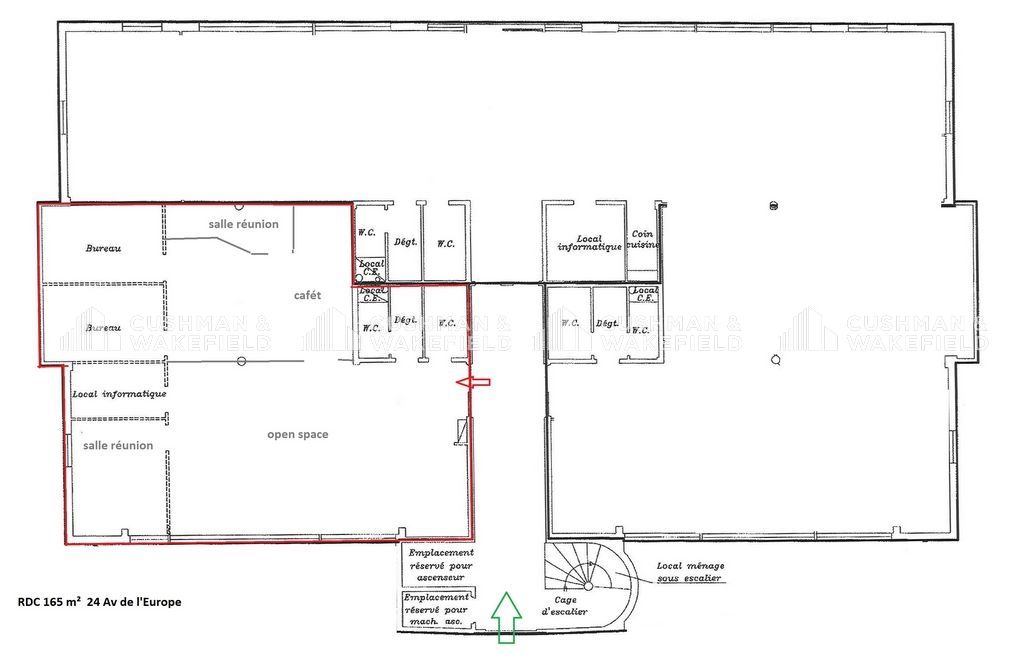 Location bureaux 165 m² non divisibles