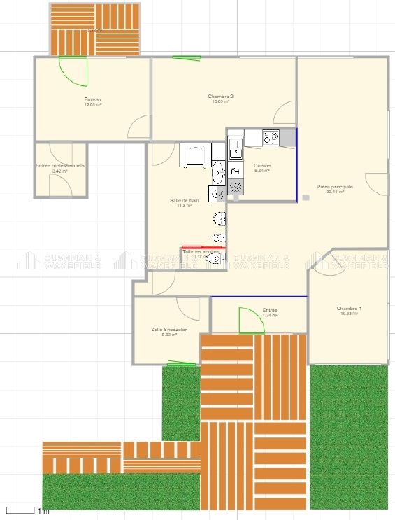 Location bureaux 107 m² non divisibles