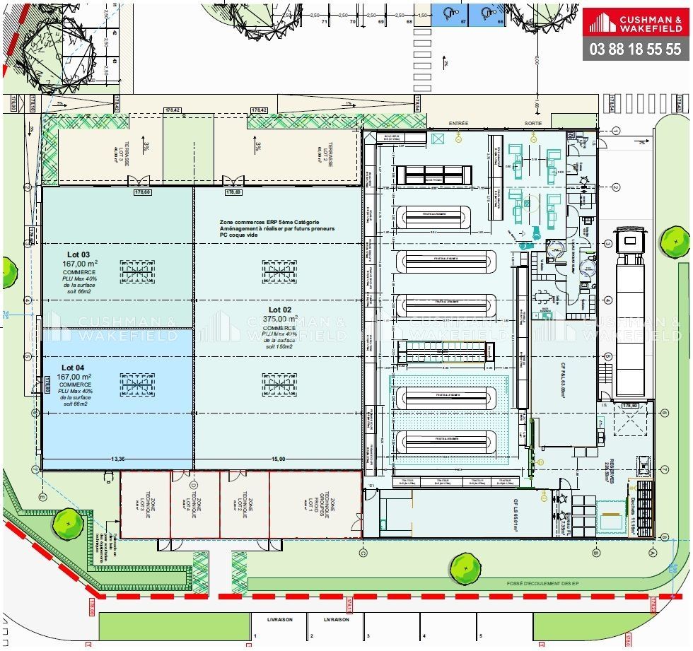 Vente locaux commerciaux 334 m² divisibles à partir de 167 m²