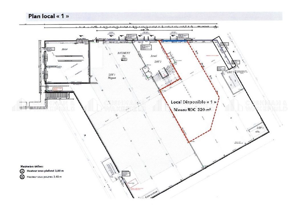 Location locaux commerciaux 320 m² non divisibles
