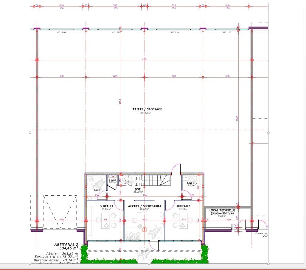 Location activites 504.00 m² non divisibles