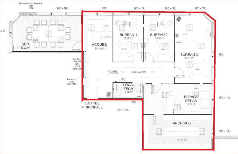 Location Bureaux récents 129 m² non divisibles
