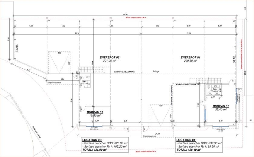 Location Locaux d'activité 428 m² non divisibles