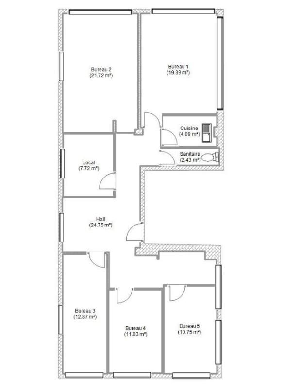 Location bureaux 114 m² non divisibles