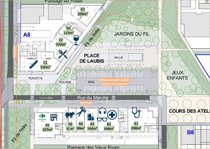 Location Commerce/boutique 2092 m² divisibles à partir de 97 m²