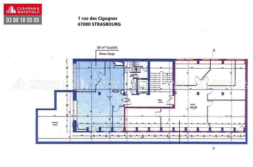 Location bureaux 89 m² non divisibles