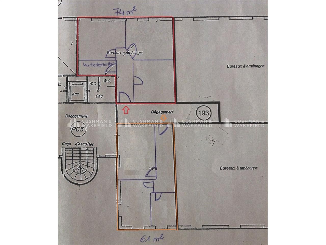 Location bureaux 136 m² divisibles à partir de 61 m²
