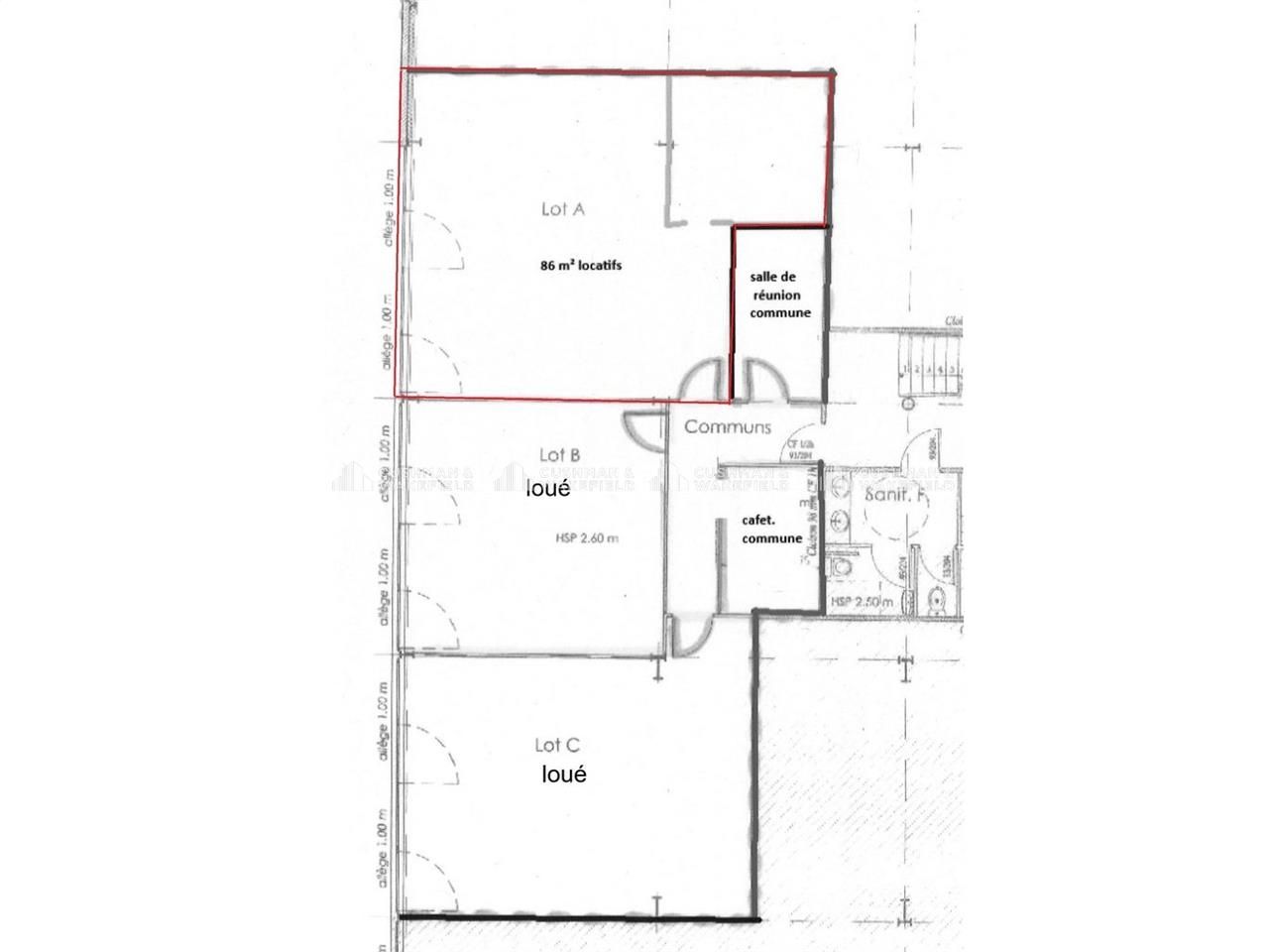 Location bureaux 86 m² non divisibles