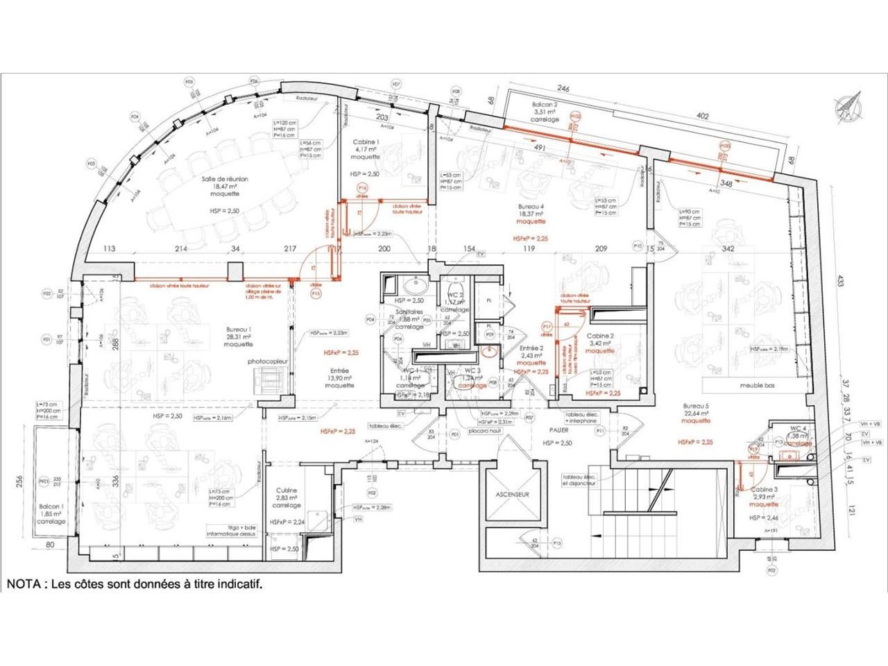 Location bureaux 125 m² non divisibles