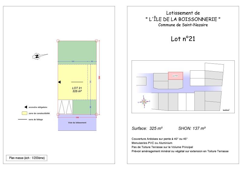 A vendre Terrain 325 m² à ST NAZAIRE