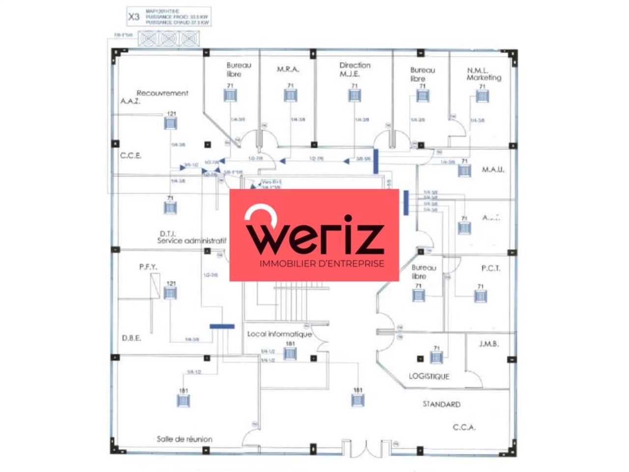 Location bureaux 663 m² divisibles à partir de 147 m²
