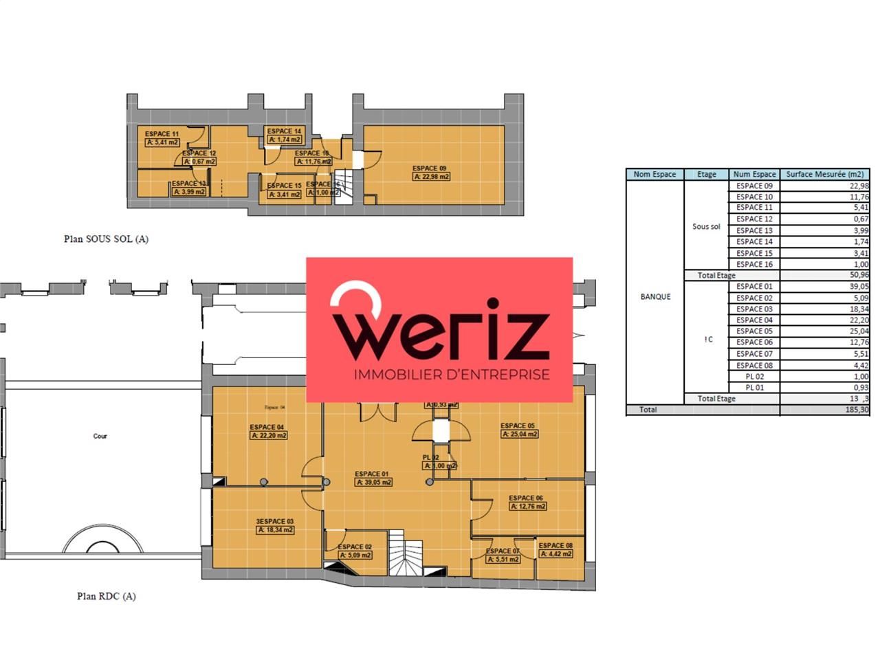 Vente bureaux 185 m² non divisibles