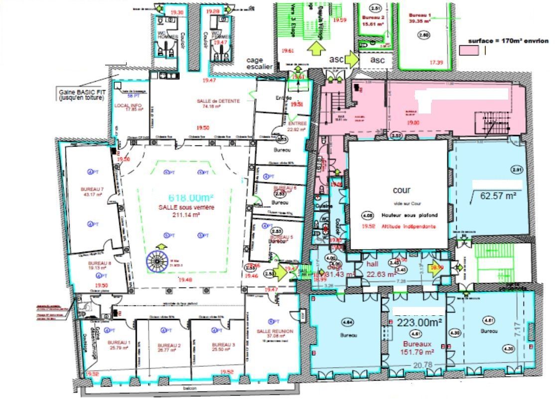 Location bureaux 223 m² non divisibles