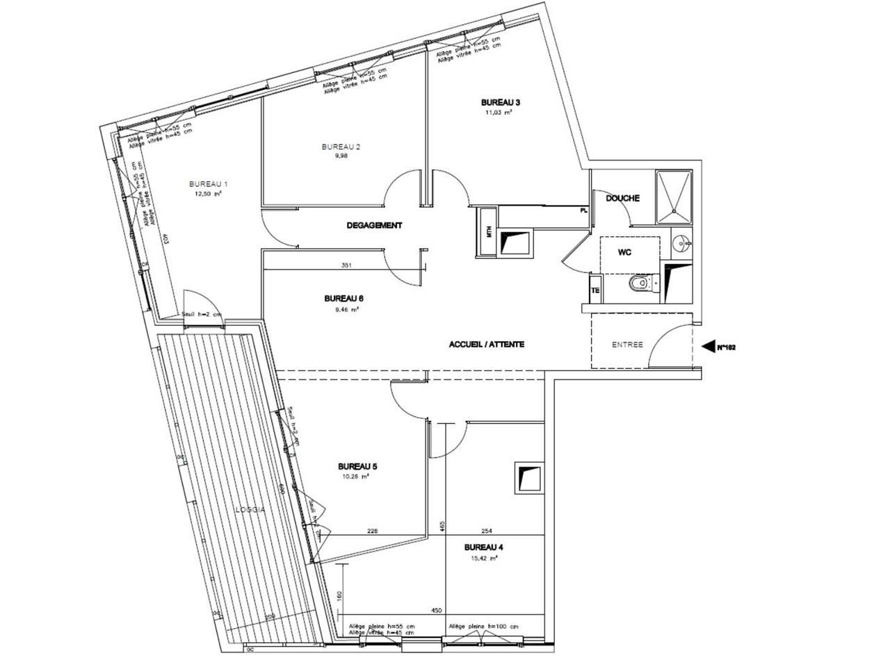 Vente bureaux 94 m² non divisibles
