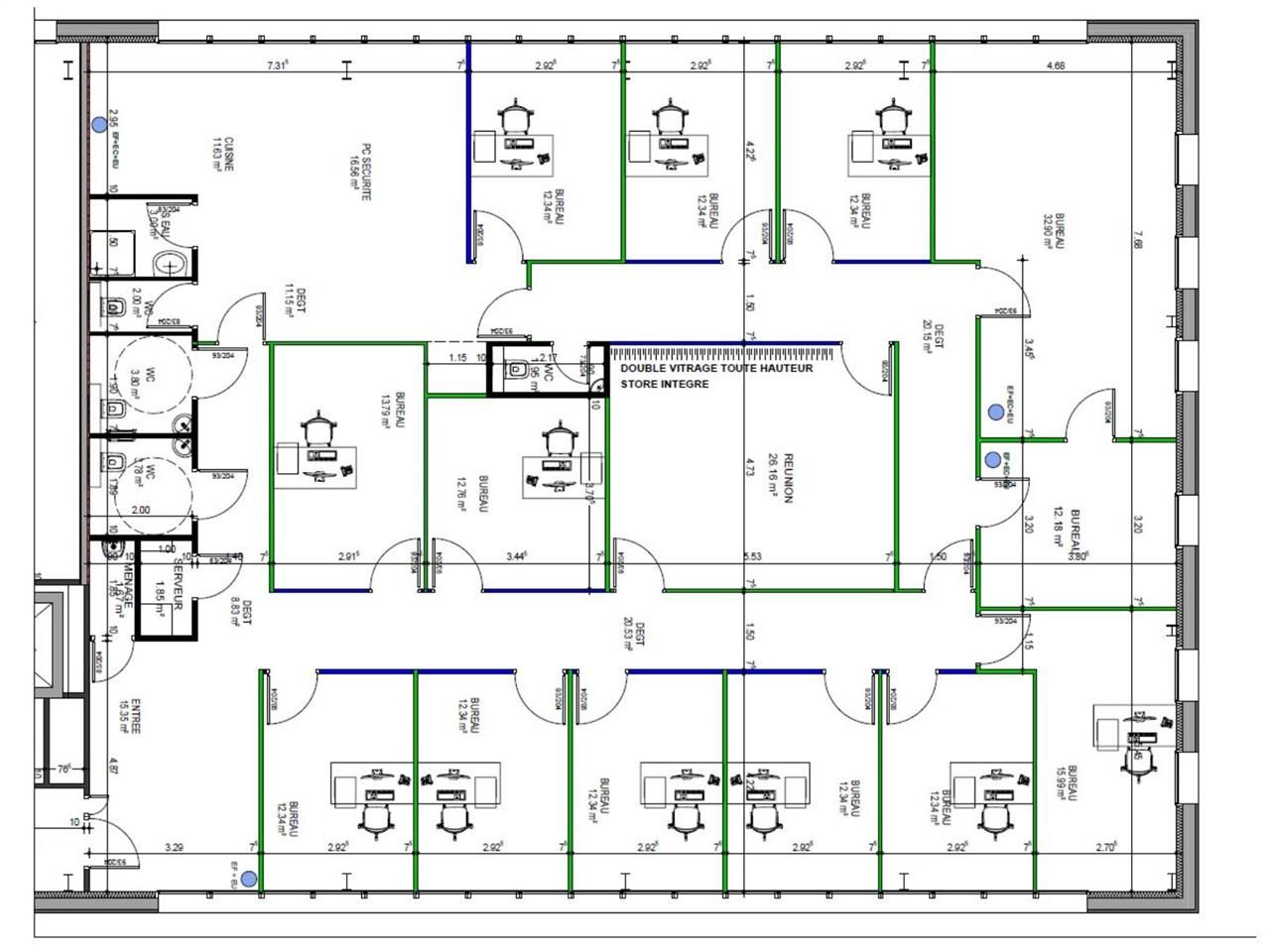 Location bureaux 380 m² divisibles à partir de 100 m²