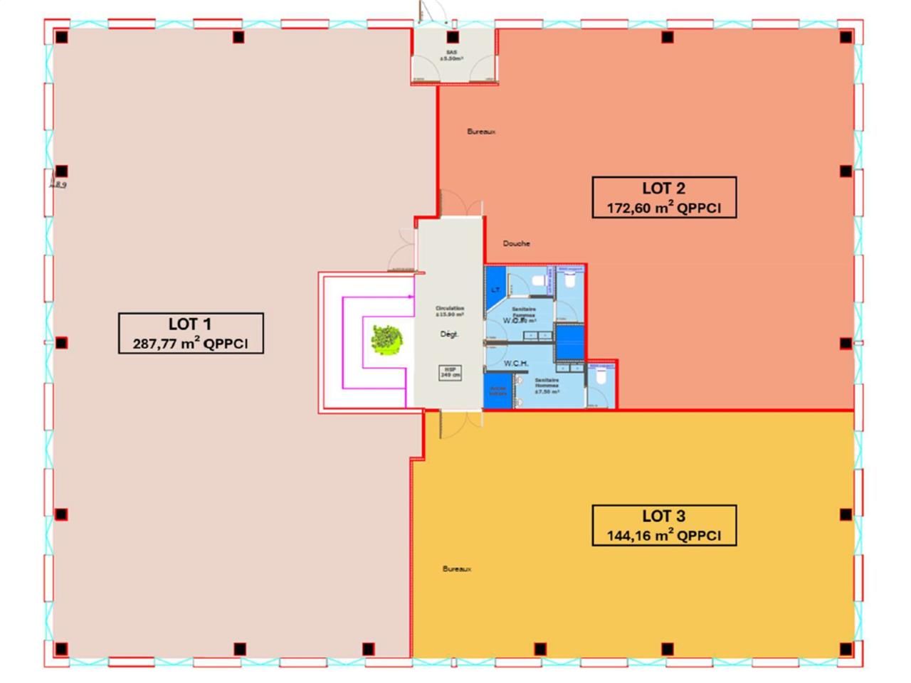 Location bureaux 602 m² divisibles à partir de 135 m²