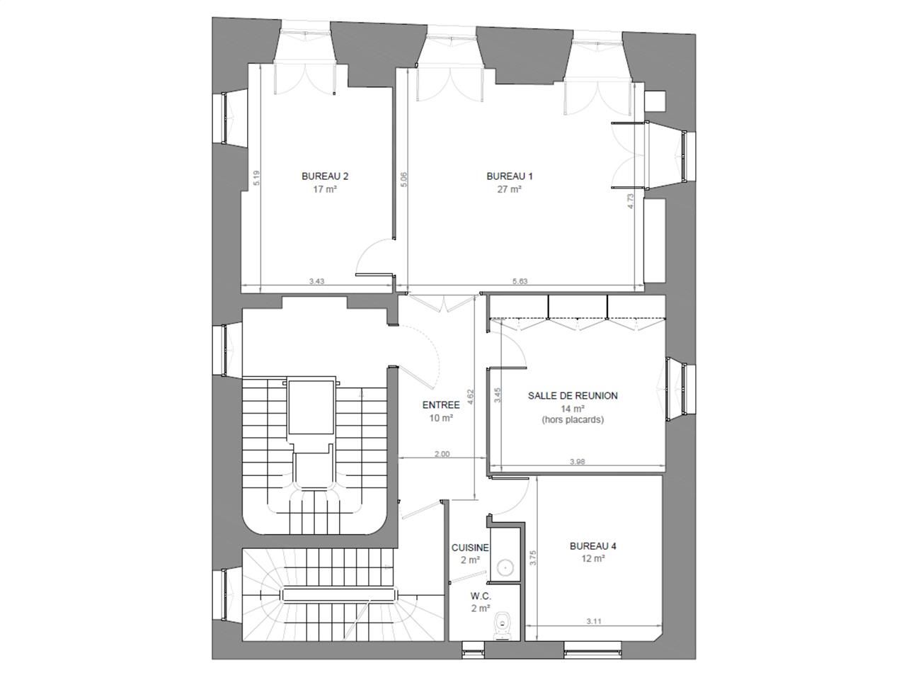 Location bureaux 95 m² non divisibles