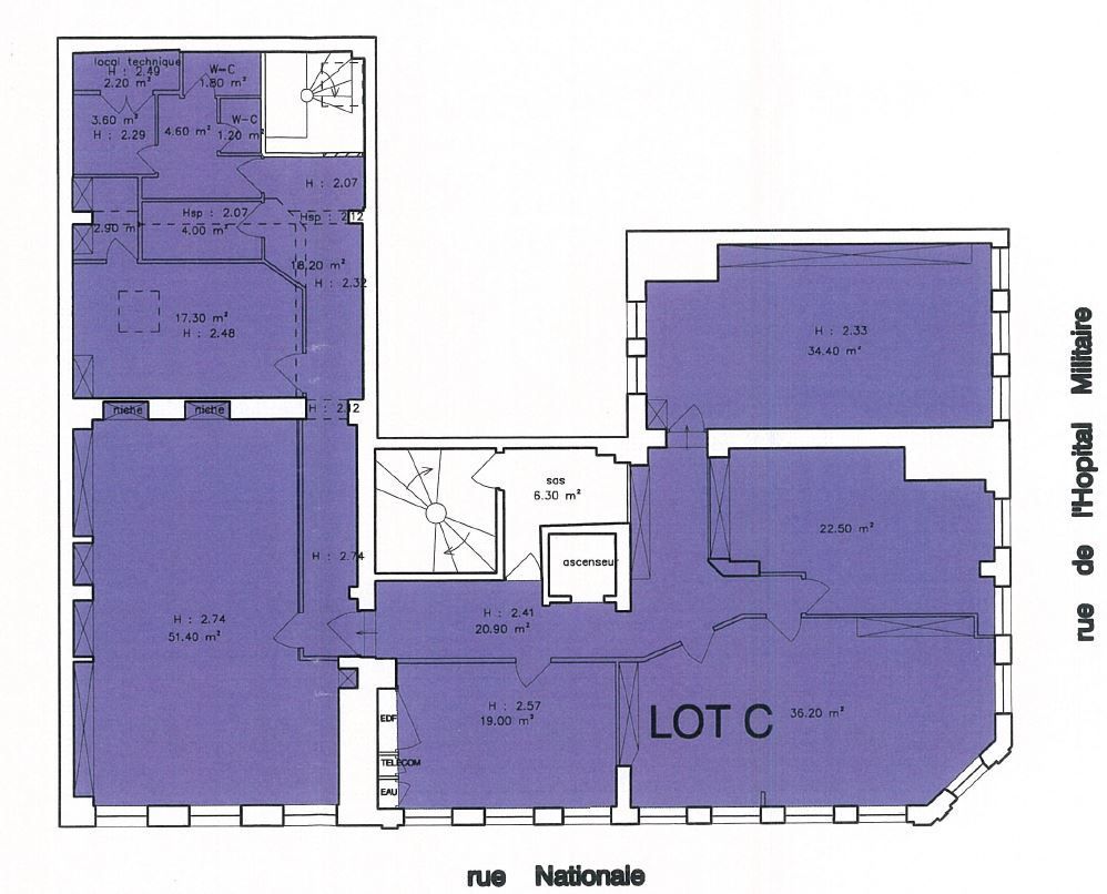 Location bureaux 265 m² non divisibles
