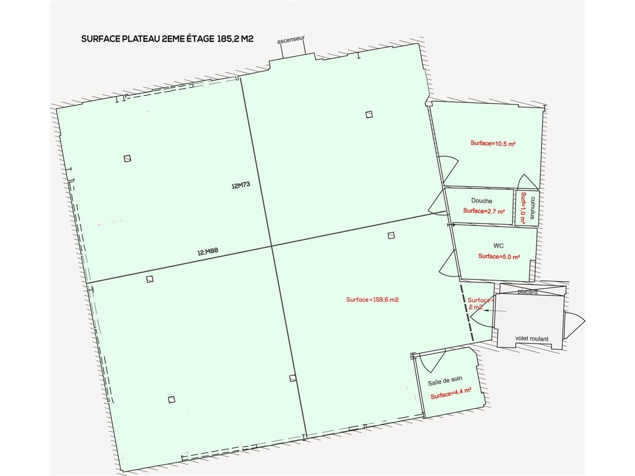 Location bureaux 236 m² non divisibles