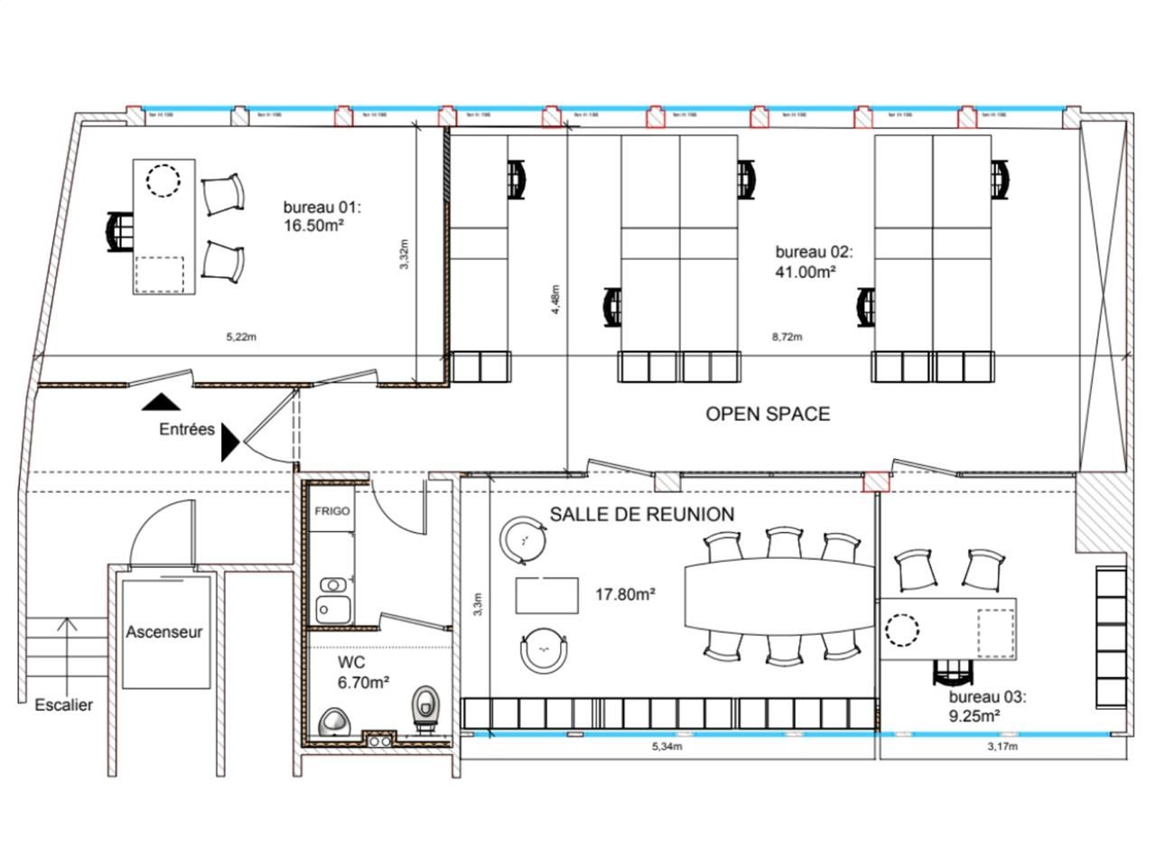Vente bureaux 91 m² non divisibles
