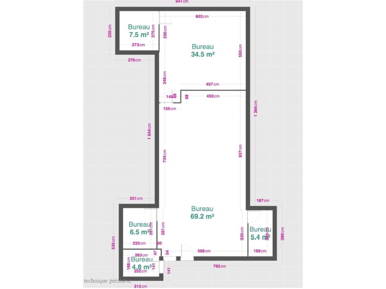 Location bureaux 148 m² non divisibles