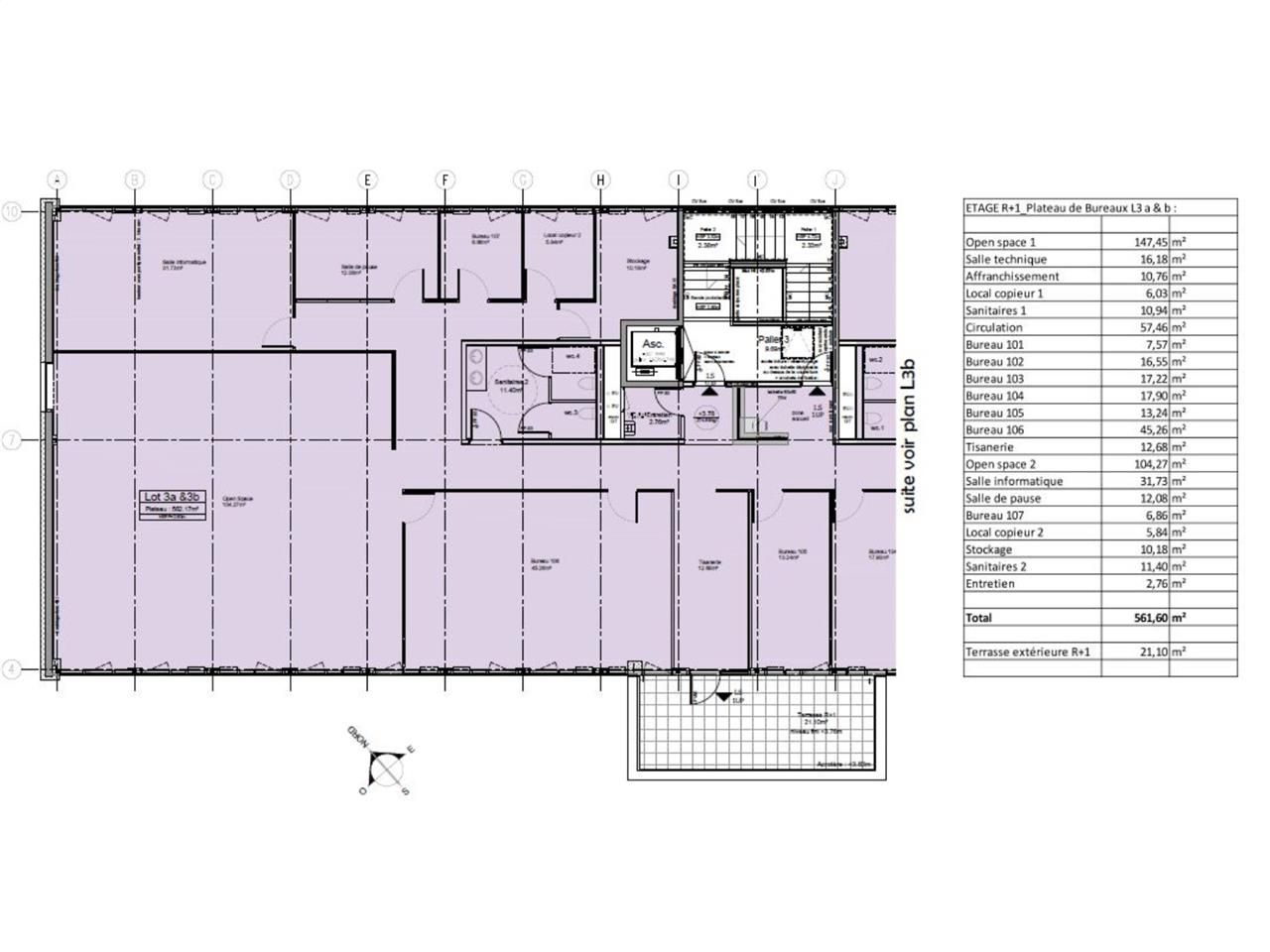 Location bureaux 562 m² divisibles à partir de 280 m²