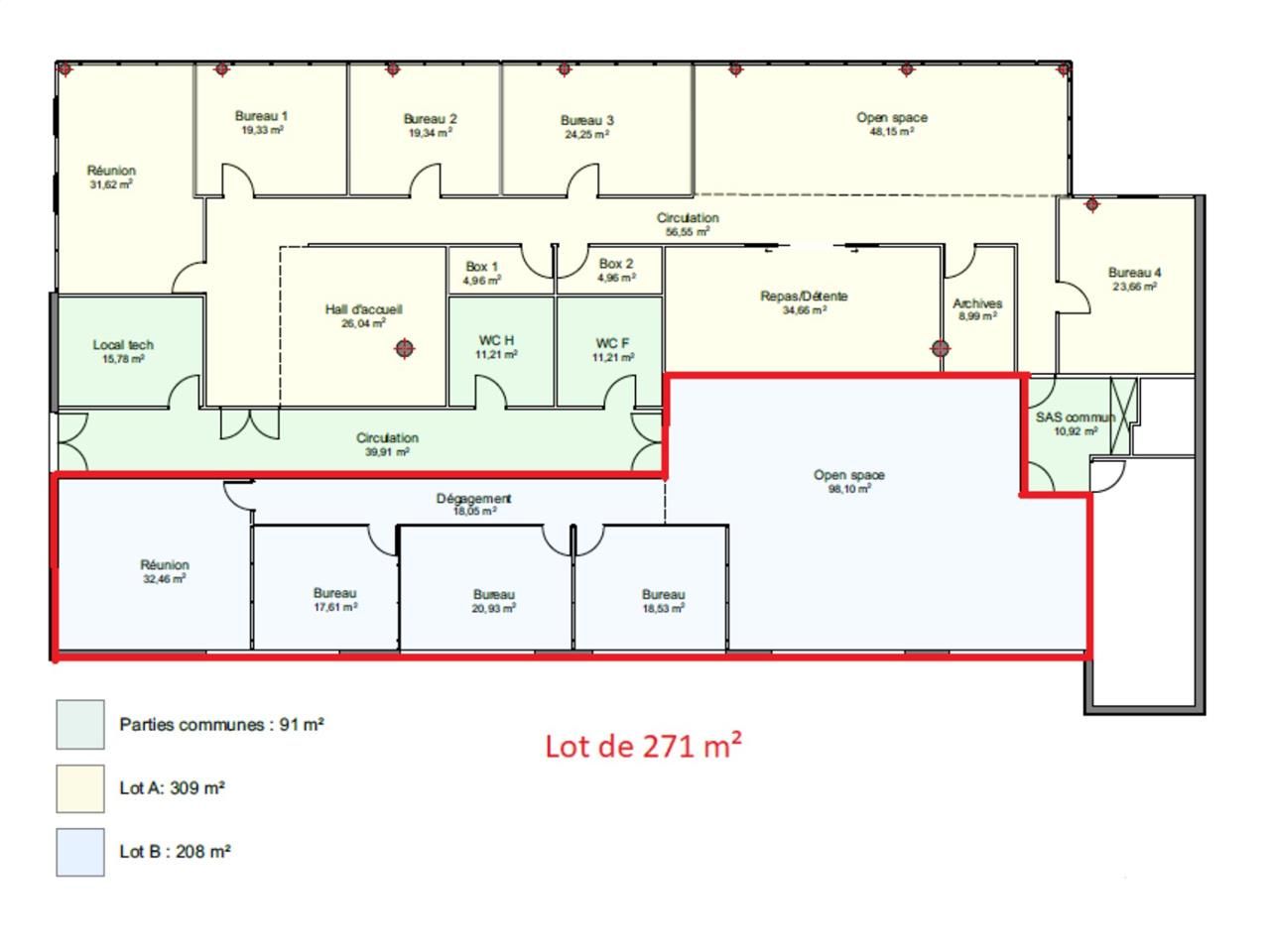 Location bureaux 2596 m² divisibles à partir de 272 m²