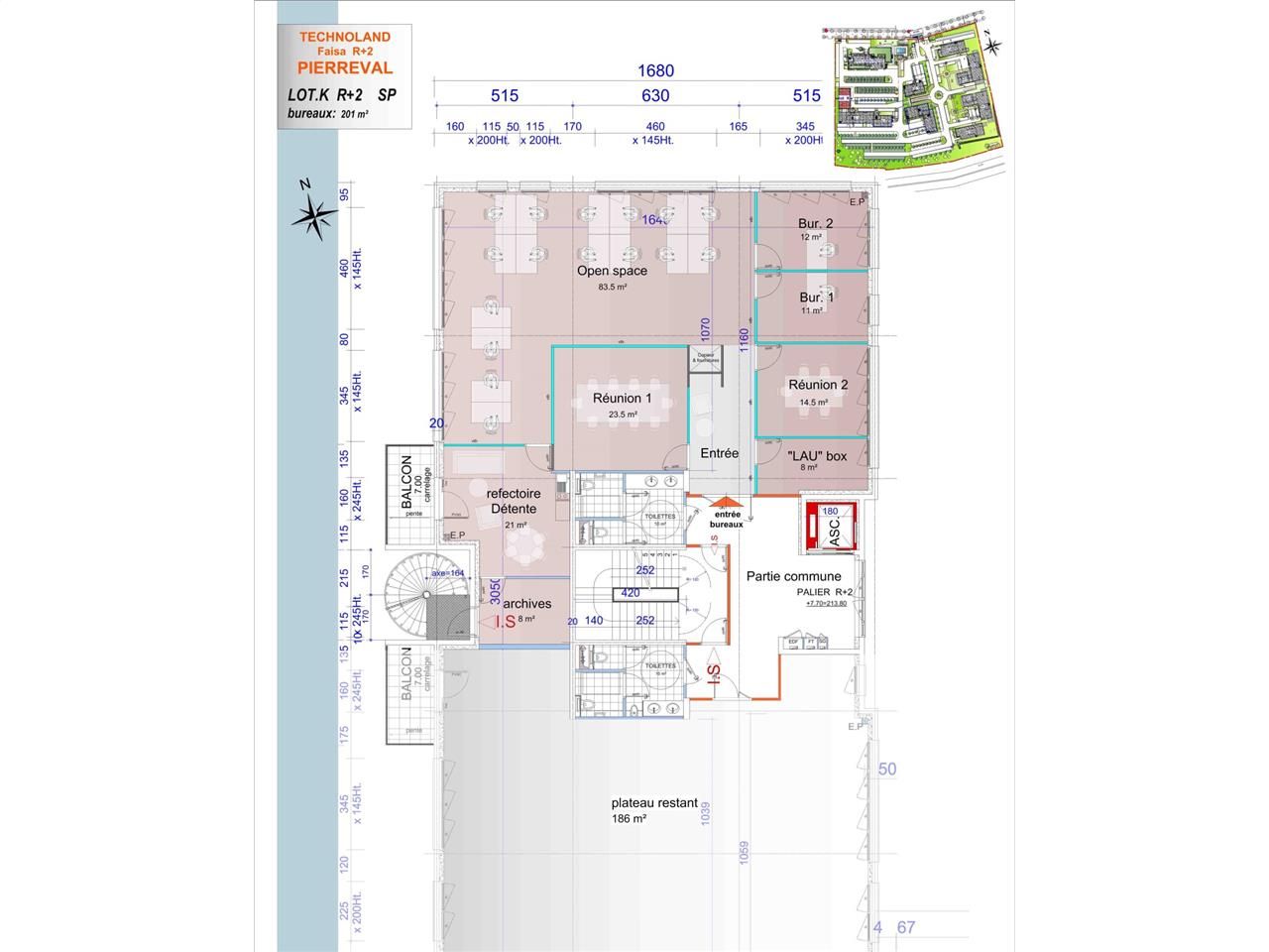 Location bureaux 230 m² non divisibles