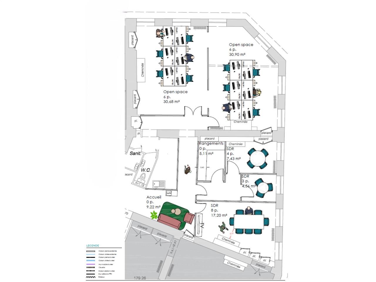 Location bureaux 154 m² non divisibles