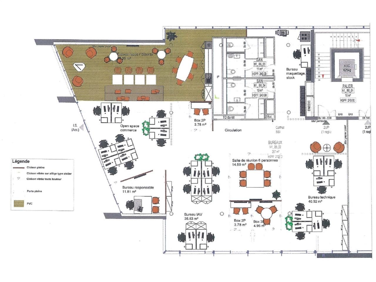 Location bureaux 334 m² non divisibles